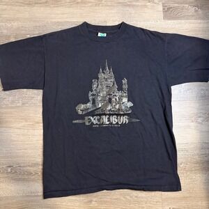 Vintage Excalibur Hotel Casino Las Vegas T-Shirt Black Silver Castle 90s Large